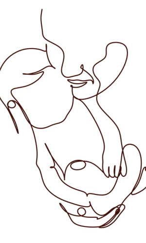 Brown mother and baby line art right side